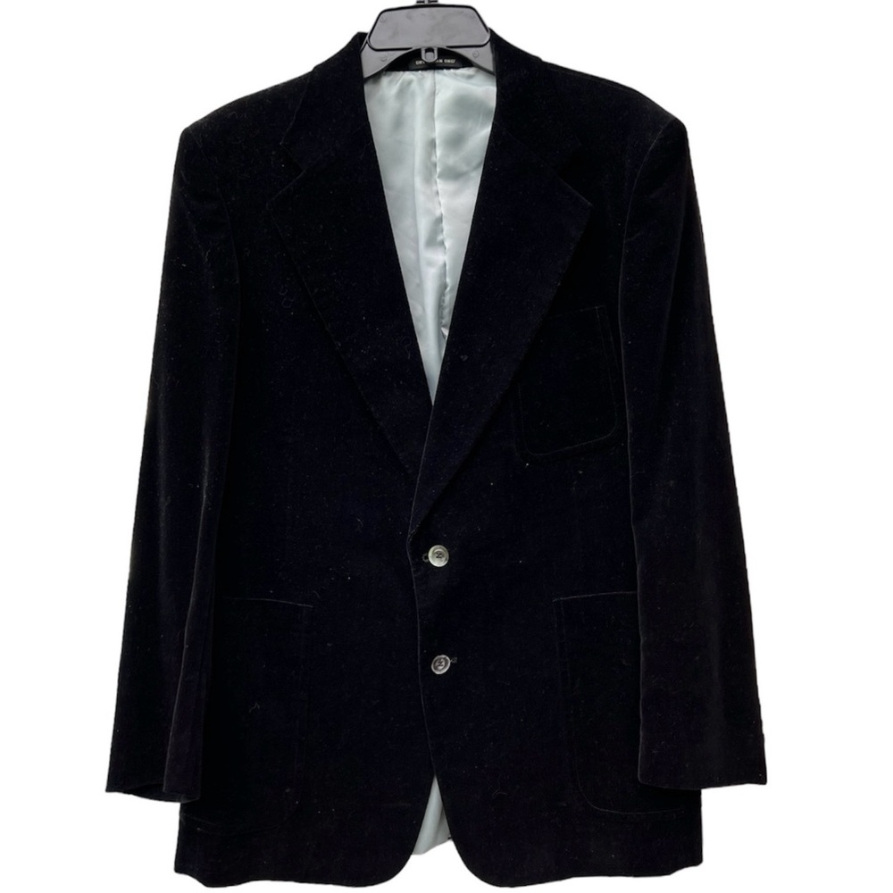 Vintage Bullocks Mens Lined Black Velvet 2 Button  3 Pocket Blazer Size L